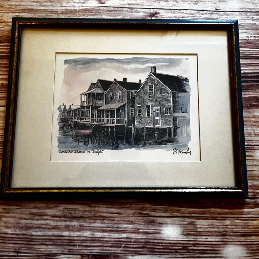 Framed RE Kennedy Watercolor Coastal Art Print “Nantucket Wharves st Twilight”